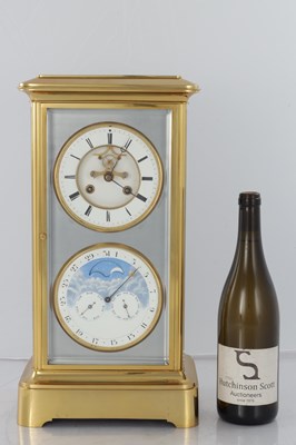 Lot 1541 - A LARGE LATE 19TH CENTURY FRENCH FOUR-GLASS MANTEL CLOCK WITH CALENDAR WORK AND MOONPHASE