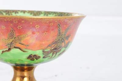 Lot 26 - A FINE DAISY MAKEIG-JONES WEDGWOOD FAIRYLAND LUSTRE FOOTED BOWL DECORATED IN THE "LEAPFROGGING ELVES" PATTERN