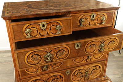 Lot 1643 - A WILLIAM AND MARY MARQUETRY AND BURR WALNUT CHEST ON STAND
