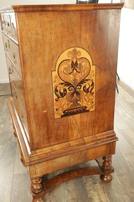 Lot 1643 - A WILLIAM AND MARY MARQUETRY AND BURR WALNUT CHEST ON STAND