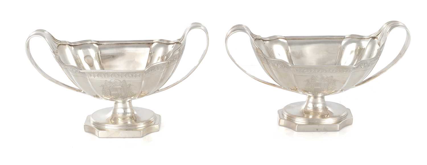 248 - A GOOD PAIR OF GEORGE III SILVER TWO HANDLED SAUCE BOATS