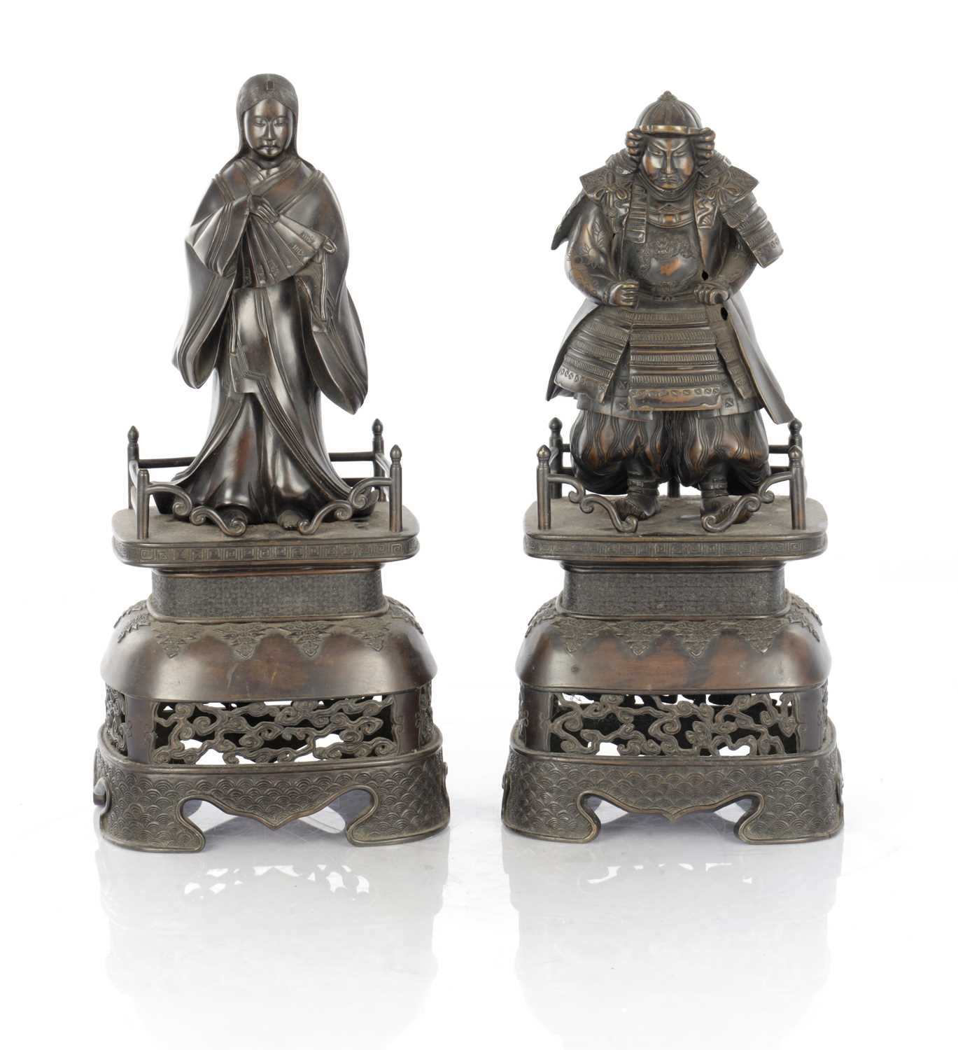 Lot 626 - A LARGE PAIR OF JAPANESE MEIJI PERIOD BRONZE FIGURES