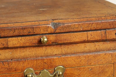 Lot 1631 - A GOOD QUEEN ANNE FIGURED WALNUT BACHELORS CHEST OF SMALL SIZE