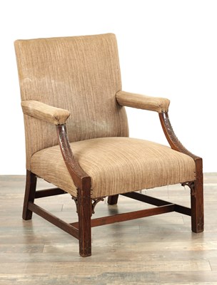Lot 1693 - A GEORGE III MAHOGANY GAINSBOROUGH CHAIR