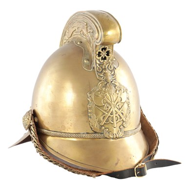 Lot 855 - A BRASS MERRYWEATHER-TYPE FIREMAN'S HELMET