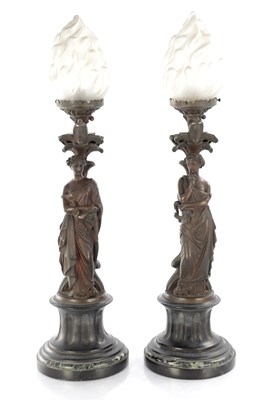 Lot 734 - A PAIR OF 19TH CENTURY BRONZE FIGURAL LAMPS