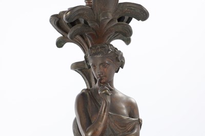 Lot 734 - A PAIR OF 19TH CENTURY BRONZE FIGURAL LAMPS