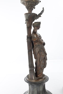 Lot 734 - A PAIR OF 19TH CENTURY BRONZE FIGURAL LAMPS