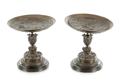 Lot 751 - A PAIR OF 19TH CENTURY FRENCH BRONZE TAZZAS