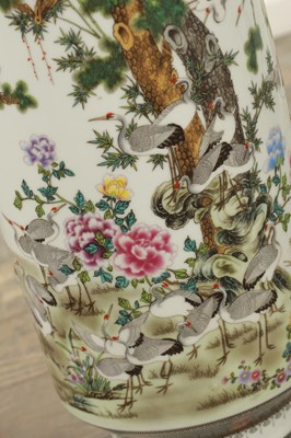 Lot 552 - A LARGE PAIR OF CHINESE REPUBLIC FAMILLE ROSE ROULEAU VASES