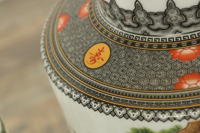Lot 552 - A LARGE PAIR OF CHINESE REPUBLIC FAMILLE ROSE ROULEAU VASES