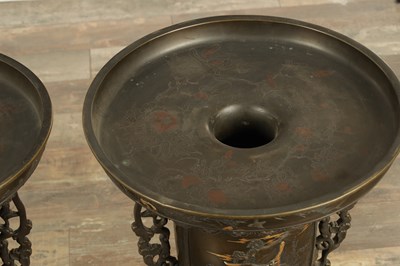 Lot 688 - A LARGE AND IMPRESSIVE PAIR OF JAPANESE MEIJI PERIOD BRONZE SECTIONAL VASES