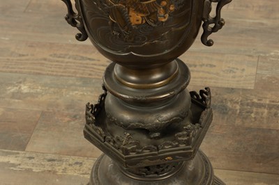 Lot 688 - A LARGE AND IMPRESSIVE PAIR OF JAPANESE MEIJI PERIOD BRONZE SECTIONAL VASES