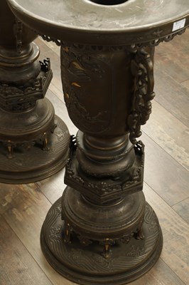 Lot 688 - A LARGE AND IMPRESSIVE PAIR OF JAPANESE MEIJI PERIOD BRONZE SECTIONAL VASES