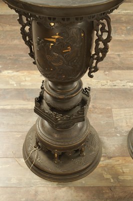 Lot 688 - A LARGE AND IMPRESSIVE PAIR OF JAPANESE MEIJI PERIOD BRONZE SECTIONAL VASES