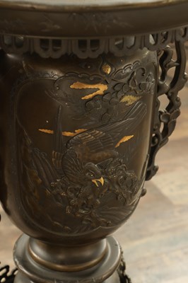 Lot 688 - A LARGE AND IMPRESSIVE PAIR OF JAPANESE MEIJI PERIOD BRONZE SECTIONAL VASES