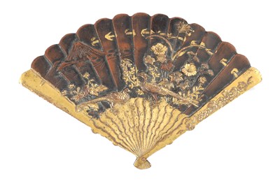 Lot 489 - A JAPANESE MEIJI PERIOD MIXED METAL AND BRONZE MENU HOLDER FORMED AS A FAN