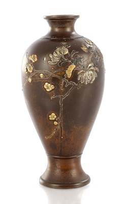 Lot 306 - A JAPANESE MEIJI PERIOD BRONZE AND MIXED METAL CABINET VASE