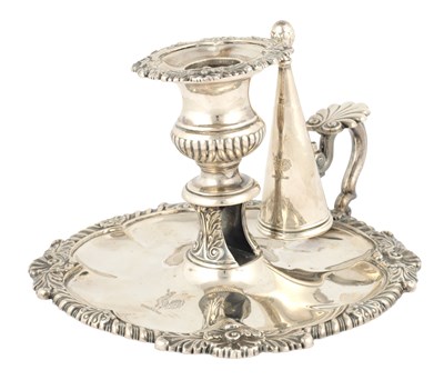 Lot 191 - A REGENCY SILVER CHAMBER STICK