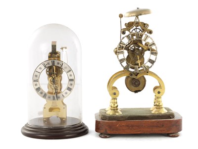 Lot 1404 - A 19TH CENTURY ENGLISH FUSEE SKELETON CLOCK WITH PASSING STRIKE