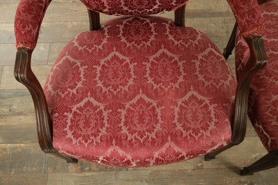Lot 1610 - A PAIR OF HEPPLEWHITE GEORGE III MAHOGANY ARMCHAIRS