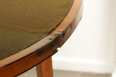 Lot 1715 - A PAIR OF GEORGE III INLAID SATINWOOD DEMI LUNE CARD TABLES IN THE MANNER OF MOORE OF DUBLIN