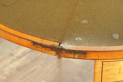 Lot 1715 - A PAIR OF GEORGE III INLAID SATINWOOD DEMI LUNE CARD TABLES IN THE MANNER OF MOORE OF DUBLIN