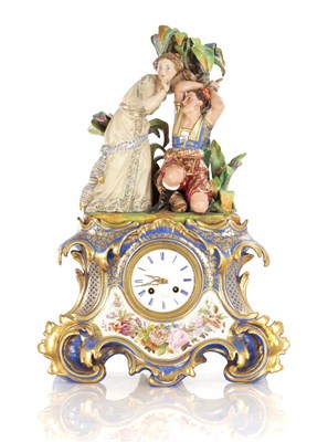 Lot 1488 - A MID 19TH CENTURY PARIS PORCELAIN FIGURAL MANTEL CLOCK