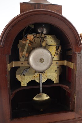 Lot 1493 - THOMAS SAUNDERS, LONDON. A GOOD GEORGE III THREE TRAIN INLAID MAHOGANY BRACKET CLOCK