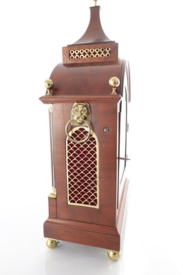 Lot 1493 - THOMAS SAUNDERS, LONDON. A GOOD GEORGE III THREE TRAIN INLAID MAHOGANY BRACKET CLOCK
