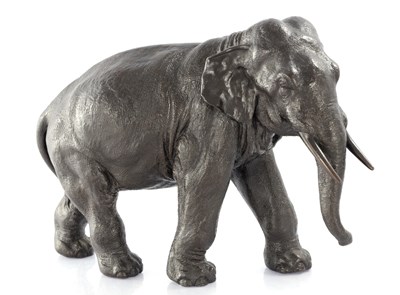 Lot 366 - A JAPANESE MEIJI PERIOD PATINATED BRONZE SCULPTURE OF AN ELEPHANT