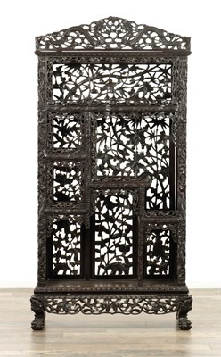 Lot 429 - A GOOD 19TH CENTURY CHINESE CARVED HARDWOOD OPEN DISPLAY CABINET