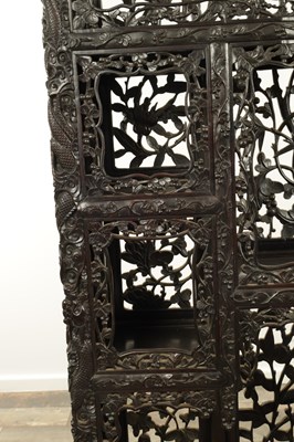 Lot 429 - A GOOD 19TH CENTURY CHINESE CARVED HARDWOOD OPEN DISPLAY CABINET