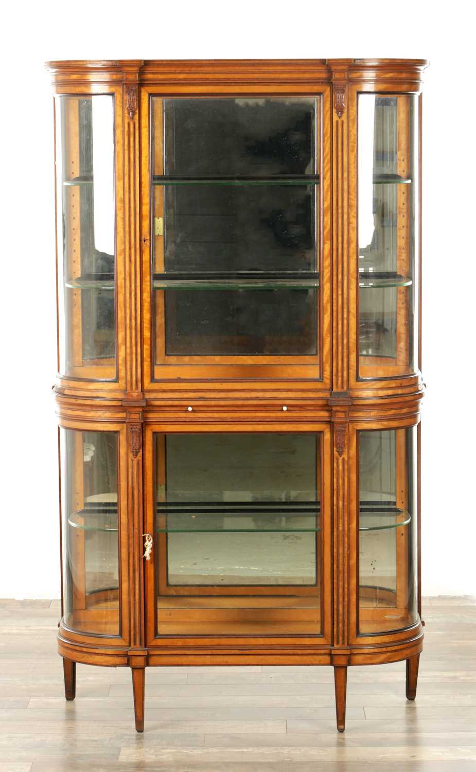 Lot 1663 - A GOOD EARLY 19TH CENTURY SATINWOOD AND MAHOGANY INLAID DISPLAY CABINET IN THE MANNER OF JOHN HOWARD AND SON