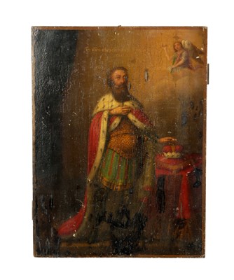 Lot 1135 - AN 18TH CENTURY RUSSIAN ICON OIL ON WOODEN PANEL