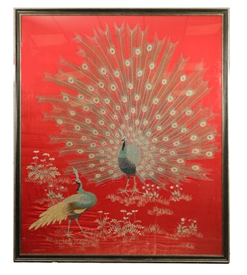 Lot 391 - A LARGE VINTAGE SILK EMBROIDERY