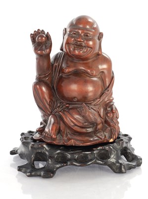 Lot 413 - A FINE 19TH CENTURY CARVED HARDWOOD CHINESE FIGURE OF A LAUGHING BUDDHA
