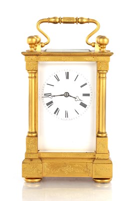 Lot 1555 - VALOGNE A PARIS. A FRENCH 19TH CENTURY GILT BRASS STRIKING CARRIAGE CLOCK