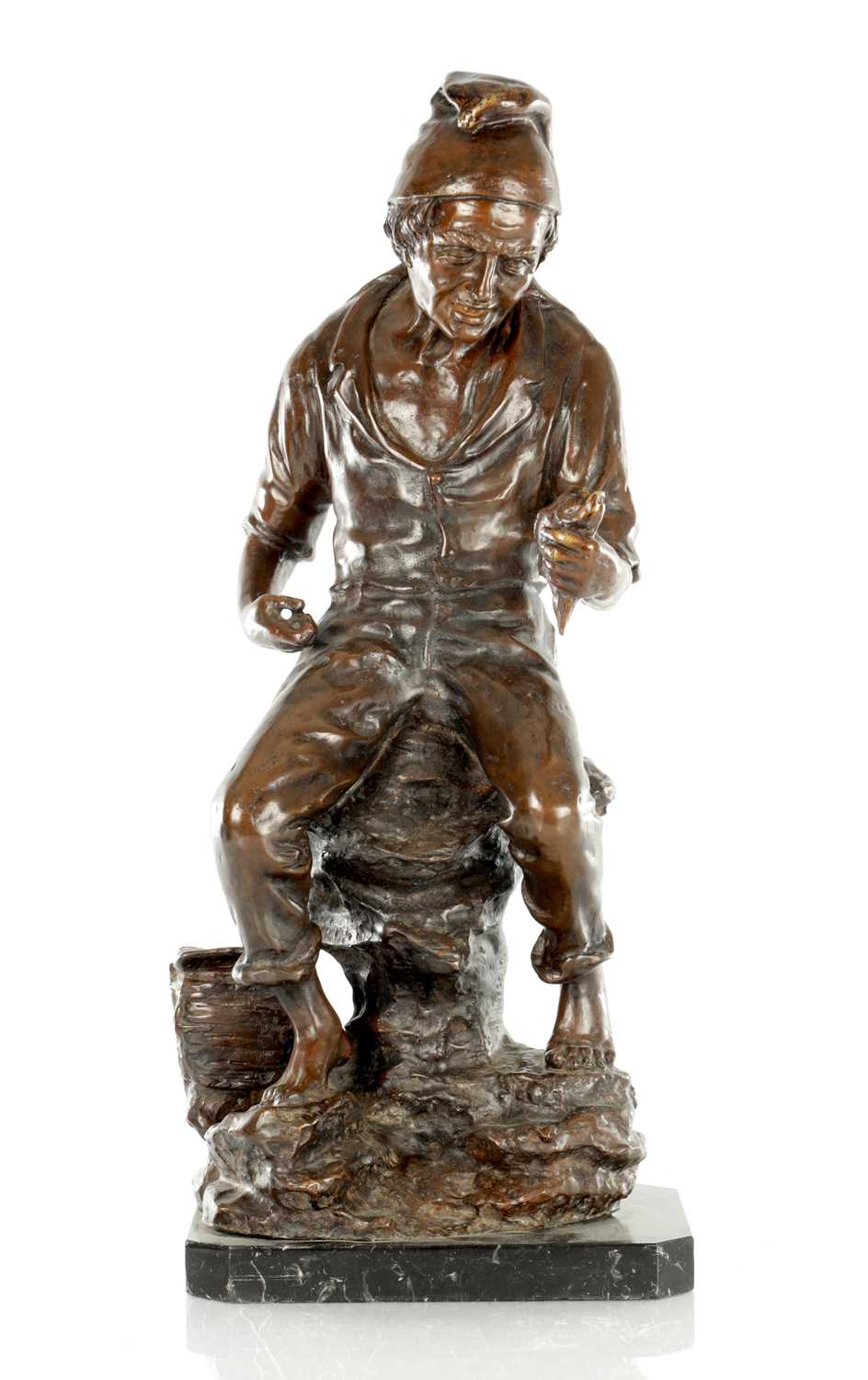 Lot 837 - VINCENZO CINQUE (1852-1929). BRONZE FIGURAL SCULPTURE OF A FISHERMAN