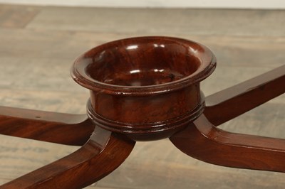 Lot 1687 - A 19TH CENTURY FRENCH EMPIRE FIGURED MAHOGANY AND ORMOLU MOUNTED WORK TABLE