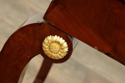 Lot 1687 - A 19TH CENTURY FRENCH EMPIRE FIGURED MAHOGANY AND ORMOLU MOUNTED WORK TABLE