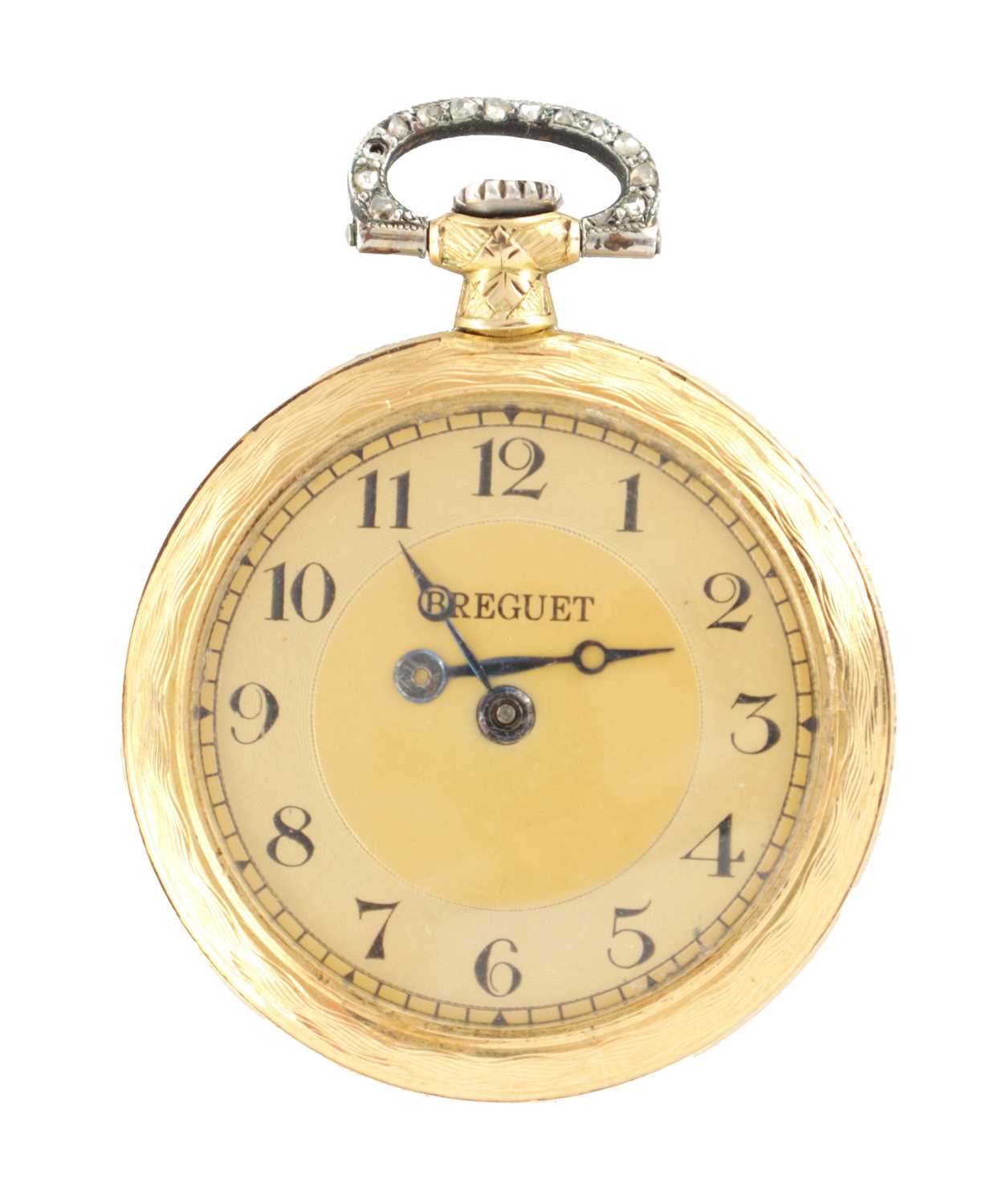 Lot 1270 - BREGUET. A LADIES 18CT GOLD, PLATINUM AND DIAMOND FOB WATCH