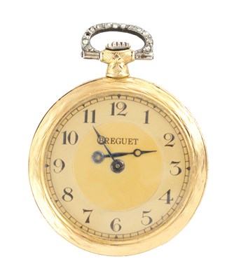 Lot 1270 - BREGUET. A LADIES 18CT GOLD, PLATINUM AND DIAMOND FOB WATCH