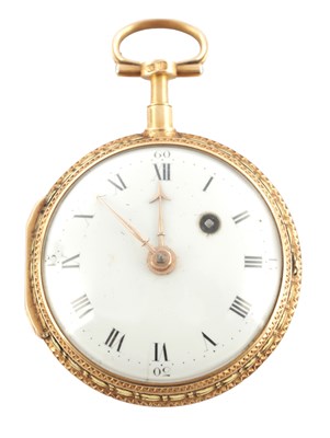 Lot 1305 - A LATE 18TH CENTURY FRENCH 18CT TWO-TONE GOLD AND ENAMEL VERGE POCKET WATCH
