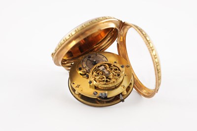 Lot 1305 - A LATE 18TH CENTURY FRENCH 18CT TWO-TONE GOLD AND ENAMEL VERGE POCKET WATCH