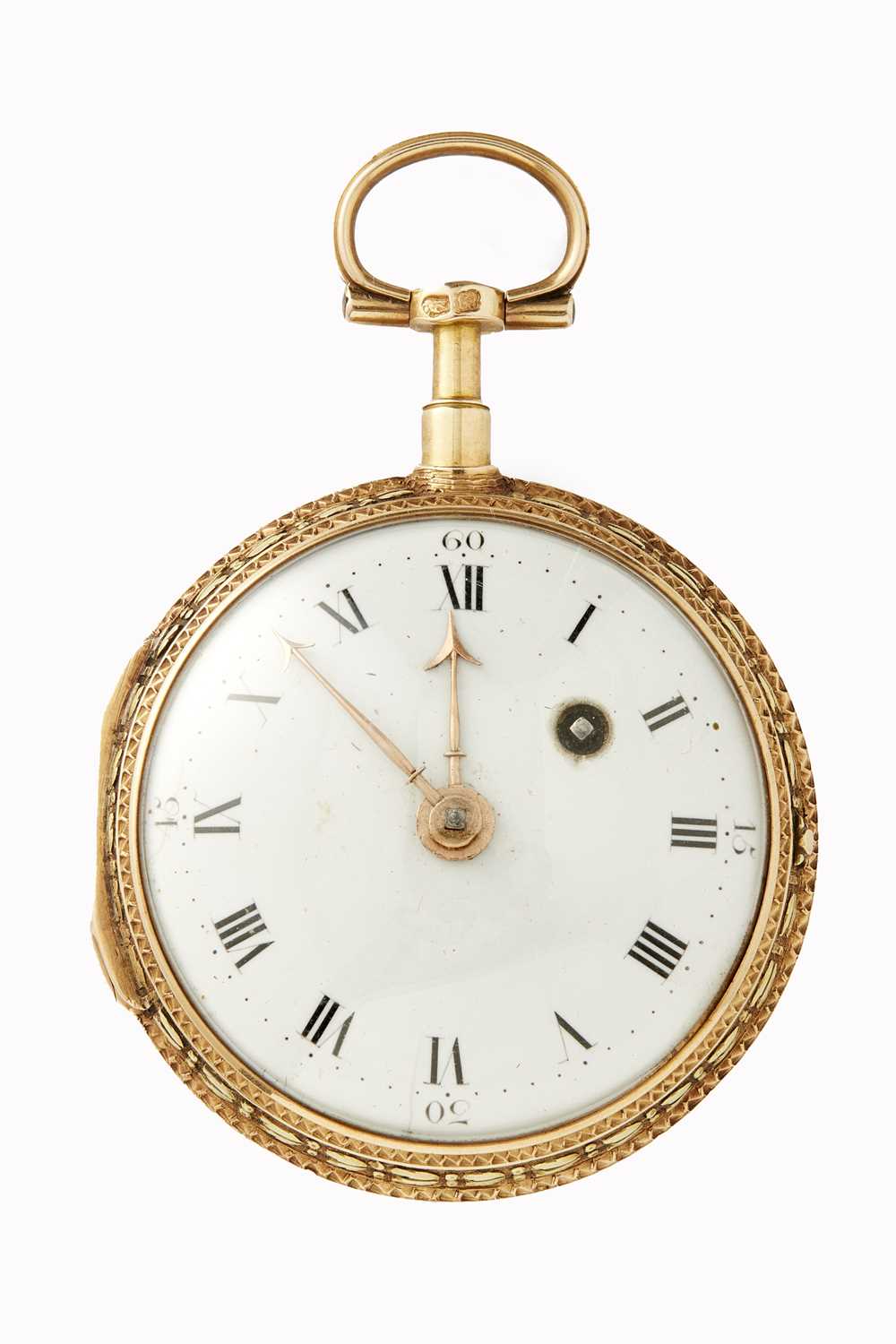 352 - A LATE 18TH CENTURY FRENCH 18CT TWO-TONE GOLD AND ENAMEL VERGE POCKET WATCH