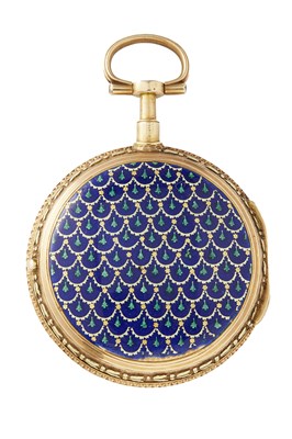 Lot 309 - A LATE 18TH CENTURY FRENCH 18CT TWO-TONE GOLD AND ENAMEL VERGE POCKET WATCH