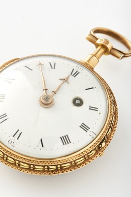 Lot 309 - A LATE 18TH CENTURY FRENCH 18CT TWO-TONE GOLD AND ENAMEL VERGE POCKET WATCH