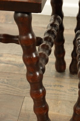Lot 1590 - AN UNUSUAL PAIR OF ARTS AND CRAFTS OAK HALL CHAIRS