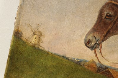 Lot 1228 - A 19TH CENTURY NIAVE SCHOOL OIL ON CANVAS PORTRAIT OF A PRIZE DONKEY